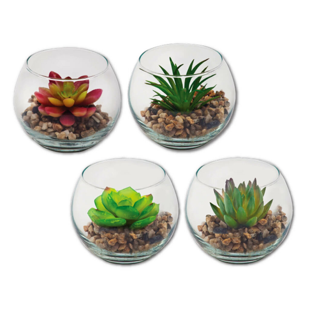 צמחים מלאכותיים בכלי זכוכית